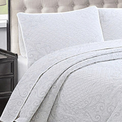 Double Cover Embroidered Pure White 3 Piece Quilted Quilt Pillowcase Free Shipping len?ol de cama casal