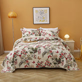100% Cotton Birds And Flowers Quilt 3pcs Embroidered Quilted Quilt Pillowcase Free Shipping