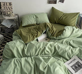 Home Textile King Twin Bedding Sets Kid Teen Bedlinen Solid Light Green Duvet Cover Bedroom Flat Bed Sheet Pillowcases