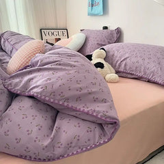 Bedding Set Flora INS Girls 4 New Tulip Rabbit Double-layer Bed Set Of Four Pieces Washing Cotton Bed Sheets Duvet Cover Set