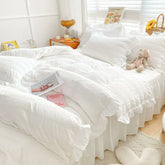 Korean Style Bedding Set Duvet Cover Flat Bed Sheet Bed Skirt Princess Style Ruffle Quilt Cover For Girls Summer Bed Linen