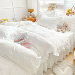 Korean Style Bedding Set Duvet Cover Flat Bed Sheet Bed Skirt Princess Style Ruffle Quilt Cover For Girls Summer Bed Linen