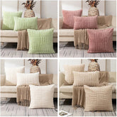 Plush Decorative Throw Pillow Covers Fuzzy Striped Soft Pillowcase Cushion Covers Cushion Case Shell for Sofa Couch Bedroom