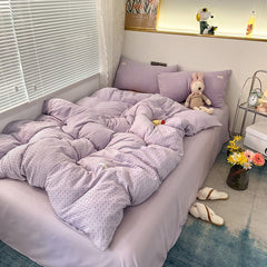 Korean Fashion Checker Four Piece Set Queen Bedding Set, Microfiber Quilt Cover Bed Sheet Set - No Comforter