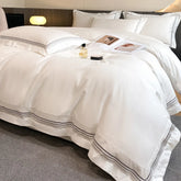 100% Cotton Luxury Hotel Style Bedding Set Queen King Size Solid Color Embroidery Duvet Cover Flat/Fitted Bed Sheet Pillowcases