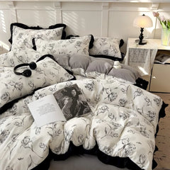 French New Class A Bed Set Four-piece Set Comforter Washed Cotton Four-season Skin Friendly Quilt Cover Three-piece Bedding Set