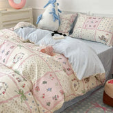 New Fashion Bedding Set Ins Floral Single Double Size Duvet Cover Flat Sheet Pillowcase Grid Solid Color Home Girls Bed Linens