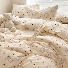 Ins Simple Flower Bed LinenTwin Full Queen King Size Bed Sheets Set Adults Kids Floral Bed Comforter Sets Bed Duvets Kawaii