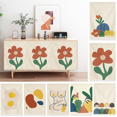 Kitchen Cabinet Curtains Printed Short Curtain Hanging Half-curtain with Tassels Dustproof Wardrobe Cover for Home Decor