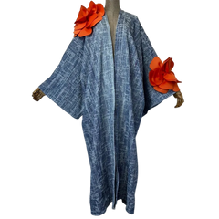 Chic Denim 3D flower Maxi Cardigan - WINI