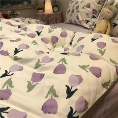 Ins Retro Flower Bedding Set Flat Bed Sheet Pillowcase Twin Full Queen Size Bed Linen Women Girls Caramel Floral Duvet Cover Set