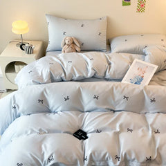 3pcs Blue Duvet cover set (1*Duvet Cover + 2*Pillowcase, Without Core), ow print Bedding Set, Soft Comfortable
