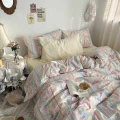Floral Style Duvet Cover Pure Cotton Bed Cover Girls Soft Comforter Covers Set with Pillowcase King Size Quilt Cover Set