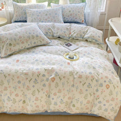 Pastoral Girls Flower Bedding Sets, Washed Cotton Bed Linens, Soft Quilt Cover Sheet Set, Simple Bedspread, Home Textiles