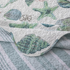 Double Bed Cotton Print Sea Life 3 Piece Quilted Quilt Pillowcase Free Shipping