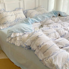 French Ins Bedding Set No Filler Korean Floral Ruffles Single Double Queen Size Duvet Cover Sheet Pillowcase Home Textile