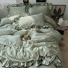 3/4Pcs Korean Princess Style Ruffles Bedding Set Skin-friendly Soft Silky Cool Feeling Duvet Cover Set Bed Sheet Pillowcases