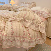 2/3Pc Korean Princess Style Floral Ruffles Bedding Set Single Queen Size Soft Skin-friendly Washed Cotton Duvet Cover Pillowcase