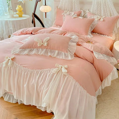 4pcs White Bedding set ruffles Duvet Cover Set (1*Duvet Cover + 2*Pillowcase, 1*sheet/fitted sheet)for bedroom guest room