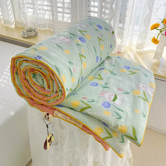 Quilt Double Layer Yarn Soybean Fiber Mother And Baby Grade Soft Glutinous Summer Cool Quilt Comfortable Breathable Home Textile