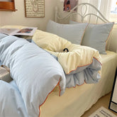 Simple Striped Bedding Set Washed Cotton Duvet Cover Sheet Pillowcase Queen King Size Boys Adults Bed Linens