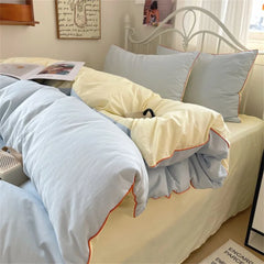 Simple Striped Bedding Set Washed Cotton Duvet Cover Sheet Pillowcase Queen King Size Boys Adults Bed Linens