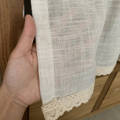 Nordic Style Short Curtains for kitchen Solid Cotton Linen Lace Hem Half Tulle Curtain Wine Cabinet Door Window Small Curtains