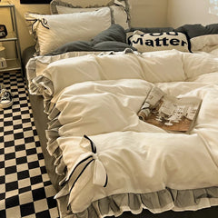 Bowknot Bedclothes Lace Style Bed Sheets Set Skin-friendly Bedding ropa de cama Single/Double/Queen/King Size Bed Linen Set