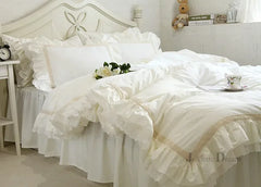 Beige Ruffle Duvet Cover 100% Cotton Cloth Bedding King Duvet Cover Lace Bed Princess Quilt Case Duvet Set Bag in A Bed