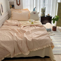 Korean Simple Bedding Set Modern Air Condition Thin Blankets Summer Quilt Pillowcase Comfortable Fluffy Blanket with Filling