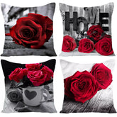 45x45cm Red Rose Flower Cushion Cover Home Wedding Decoration Sofa Bed Lumbar Pillowcase Polyester Red Rose Print Pillow Case