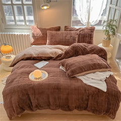 Rabbit Plush Bedding Sets Milk Velvet Warm Four Piece Set Thicken Quilt Cover Bed Linen Pillowcase King Bedroom Decor