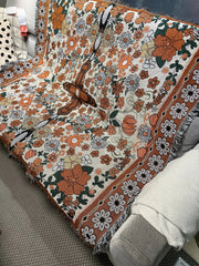 Europe Style Sofa Throw Blanket Cotton Thread Knitted Blanket with Tassel Floral Bohemian Sofa Cover Bed Blanket Camping Rug