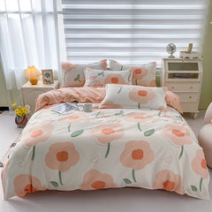 Floral Print Brushed Home Bedding Set Simple Fresh Comfortable Duvet Cover Set with Sheet Comforter Covers Pillowcases Bed Linen