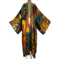 Vibrant Leaf Print Kimono Cardigan - WINI