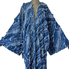 Cozy Fringed Denim Maxi Cardigan - WINI