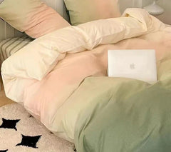 INS Gradient Cream Pink And Green Bedding Sets Streak Flat Sheets Soft Home Textile For Girls Full Size With Pillowcases