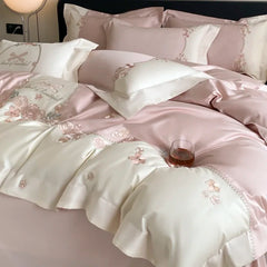 4pcs/Set Class A Grade High-end 200s Long-staple Pure Cotton Embroidery Quilt Covers Pillowcases Sheet Bedding Set