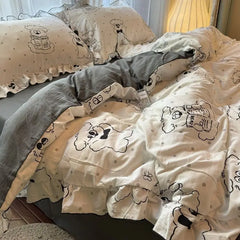 Korean Princess Duvet Cover Set Skin Friendly Wash Cotton Bedding Set Of Four Pieces Lace Bedin Set Bed Sheets Comforter Cover