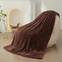 A Solid Color Striped Flannel Blanket Shawl Blanket Multi-purpose Sofa Blanket Cover Blanket Home Bed Blanket