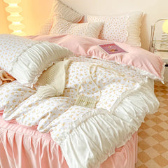 Floral Princess Style Korean Bed Skirt Bed Sheet flowers Lace Quilt Cover Ins Bedding For Girls Luxury Home Textiles