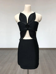 Solid 3D Flower Bandage Mini Dress