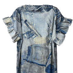 Denim Patchwork Print Kaftan Dress - WINI