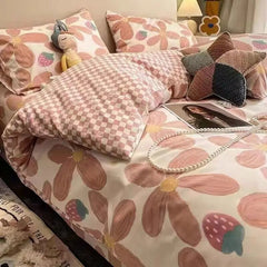 Romantic Bedding Set Floral Ins Style Duvet Cover Flat Sheet with Pillowcases Single Queen Full Size Boys Girls Korean Bed Linen