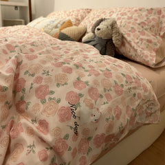 Floral Duvet Cover Set Ins Style Flat Sheet Pillowcases Single Double Size Bedding Kit No Filler Girls Boys Home Decoration