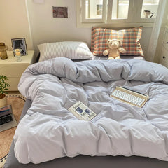 Striped Bedding Set Ins Korean Duvet Cover Set Flat Sheets Set With 2 Pillowcases Single Twin Full Queen Size Bed Linen Set