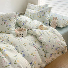 Ins Simple Flower Bed LinenTwin Full Queen King Size Bed Sheets Set Adults Kids Floral Bed Comforter Sets Bed Duvets Kawaii