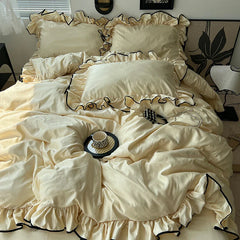 3/4Pcs Korean Princess Style Ruffles Bedding Set Skin-friendly Soft Silky Cool Feeling Duvet Cover Set Bed Sheet Pillowcases
