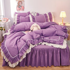 4pcs Couple Bed Quilt Set Sheet Bedsheet Bedspread Queen Size Duvets Cover Linens Comforter Bedding with Pillowcases Luxury Pink