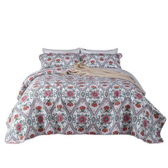 100% Cotton Double Bed Floral Red Flower 3pcs Printed Quilted Quilt Pillowcase Free Shipping de cama casal